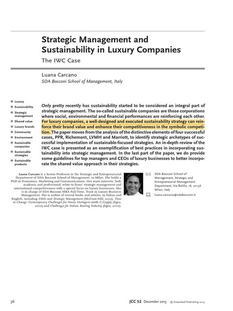 strategic management and sustainability in luxury companies the iwc case|Strategic Management and Sustainability in Luxury Companies: .